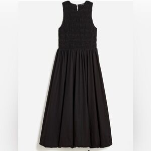 Madewell The Melody Bubble-Hem Smocked Midi Dress in True Black Poplin Size SM